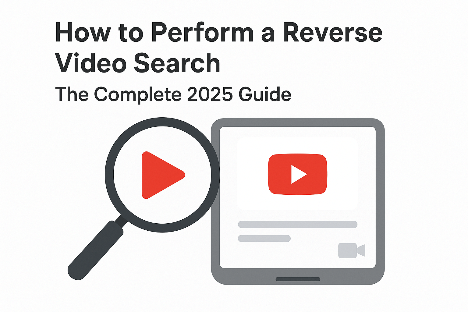 Flat illustration of a magnifying glass over a video play button on a screen, representing the guide